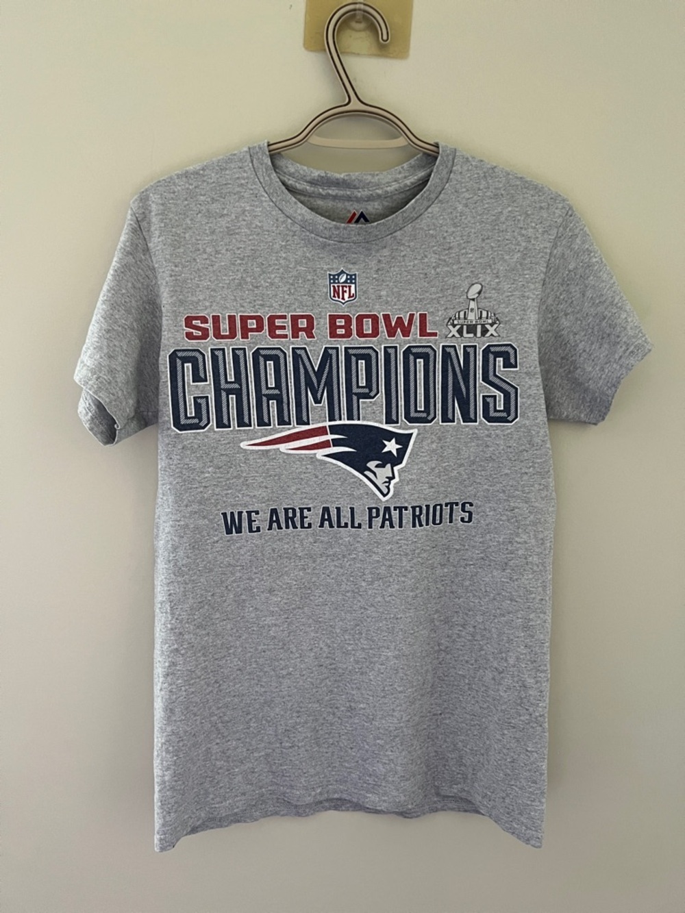 New England Patriots Super Bowl XLIX Champions T Shirt Small Gray NFL